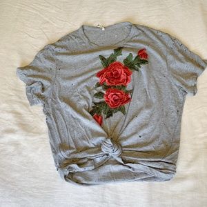 LF Oversized Burnout Rose Appliqué T Shirt